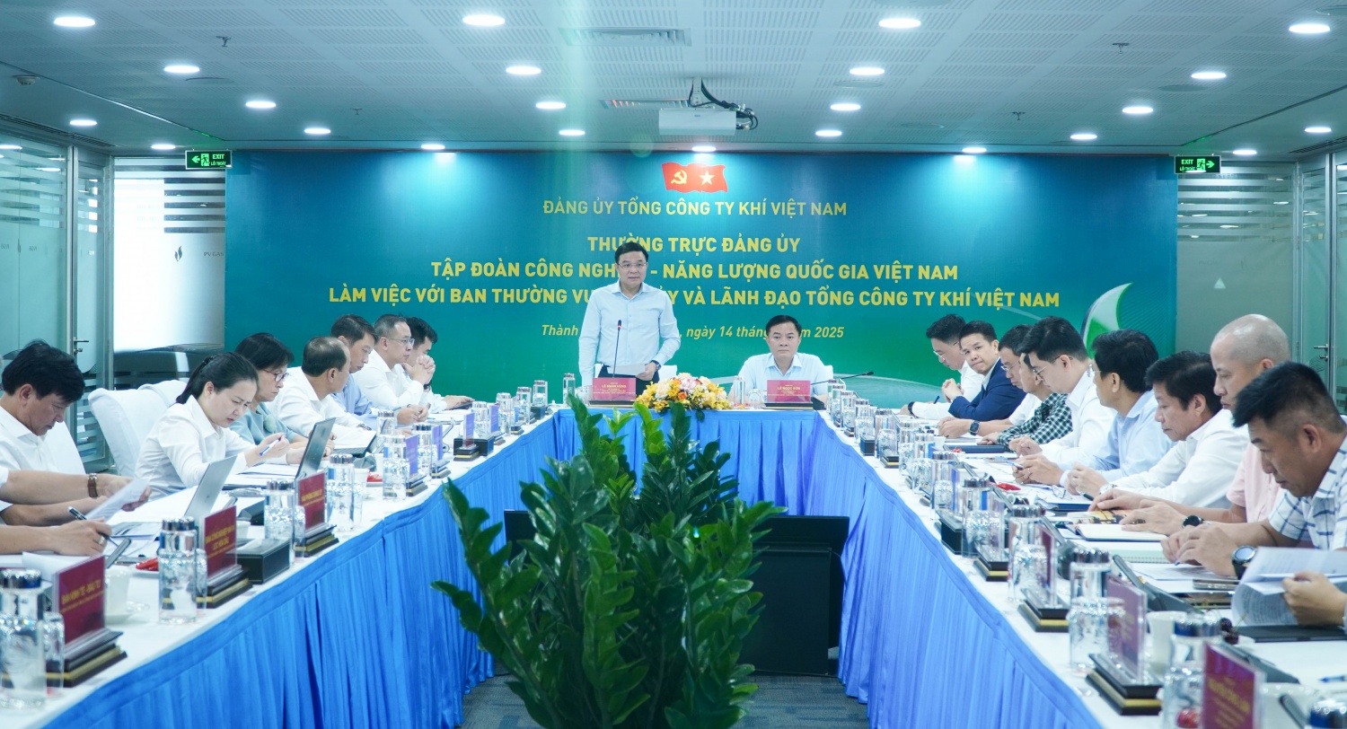 Bí thư Đảng ủy, Chủ tịch HĐTV Petrovietnam Lê Mạnh Hùng phát biểu định hướng các nội dung báo cáo, thảo luận tại buổi làm việc